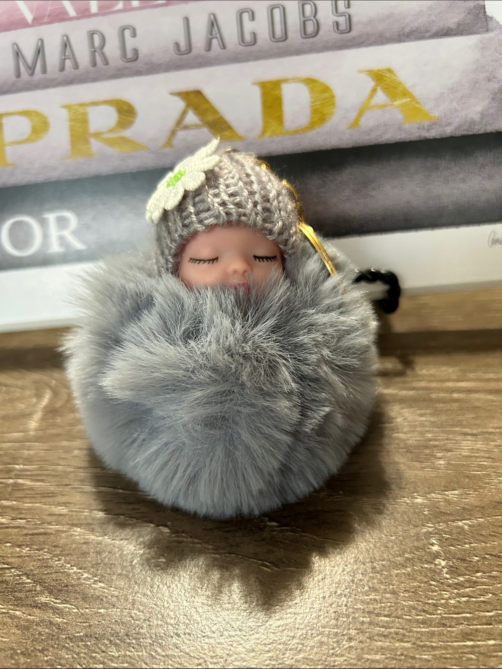 Plush Baby Doll Pom-Pom Keychain - Gray